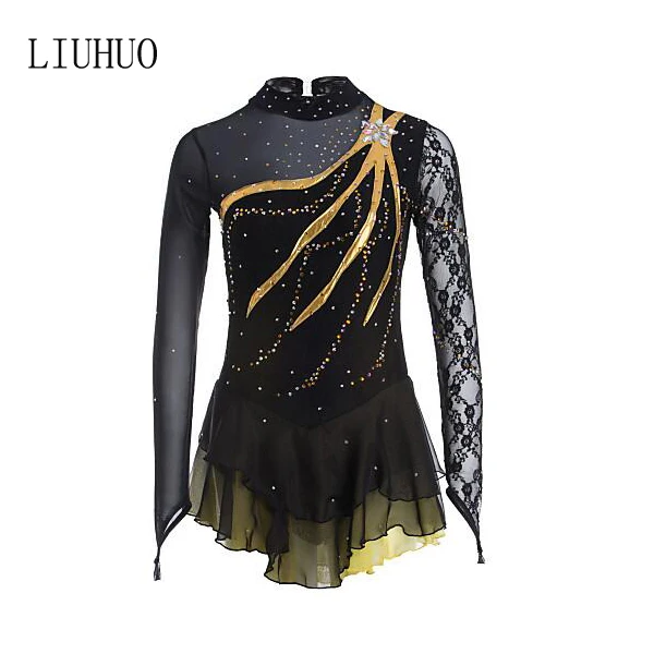 Black and gold figure skating dresses online