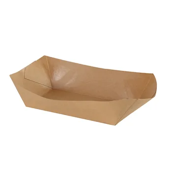Disposable Kraft Paper Boat Box with Laminated French Fries Tray Open Mouth Plate for Snack Sushi Takeaway for Industrial Use