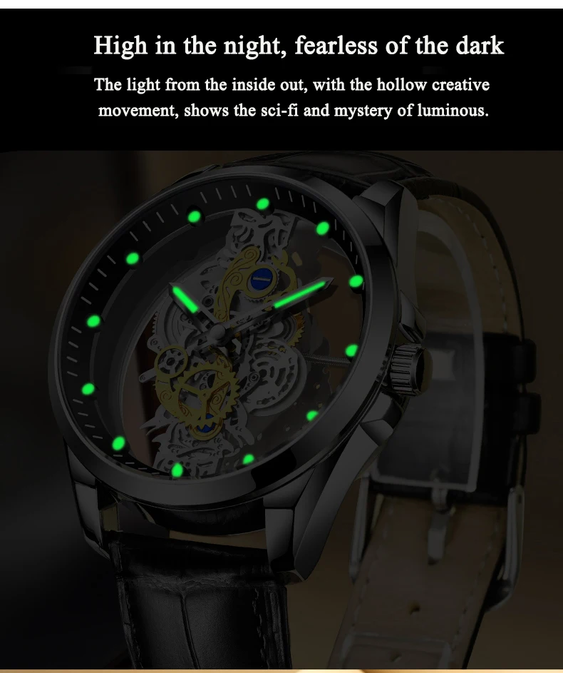 KIMSDUN Orologio Sportivo Skeleton Uomo Unisex – Cassa Tonneau Trasparente, Quarzo, Data, Impermeabile 3 ATM, Cinturino In Silicone - 3