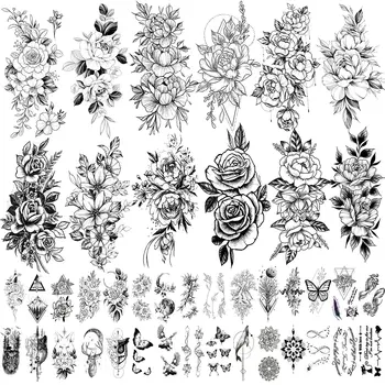 Custom Water Transfer Sexy Flowers Waterproof Temporary Tattoos Stickers Body Arm Shoulder Fake Tattoos for Women and Girls
