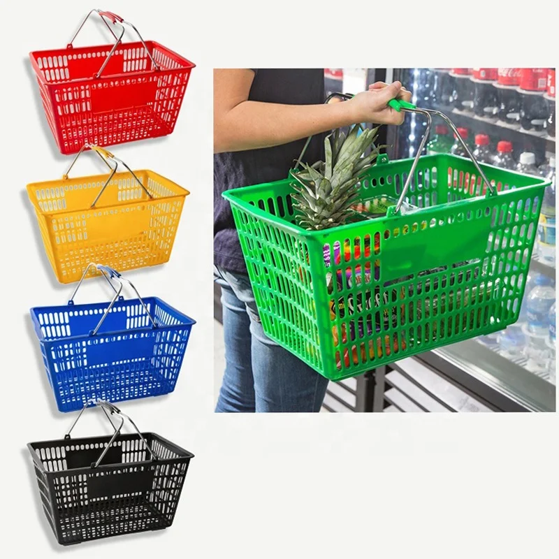Cheap Grocery Plastic Shopping Basket With Metal Handles Buy Shopping