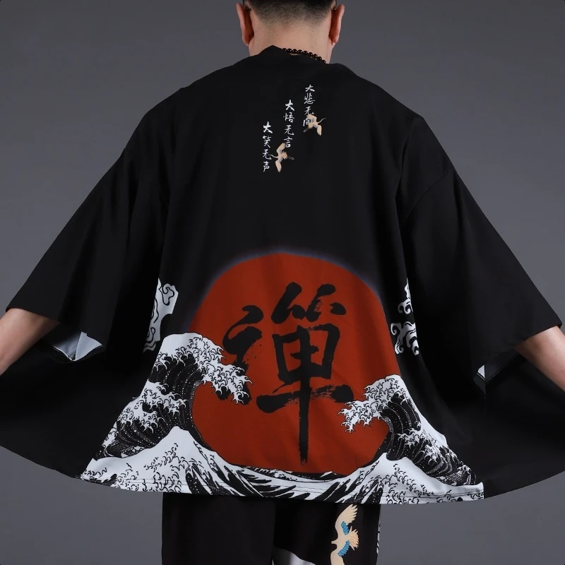 Comprar Kimono hombre ropa japonesa Yukata hombre disfraz de samurái Haori  Obi playa Kimono cárdigan ropa informal japonesa chaqueta