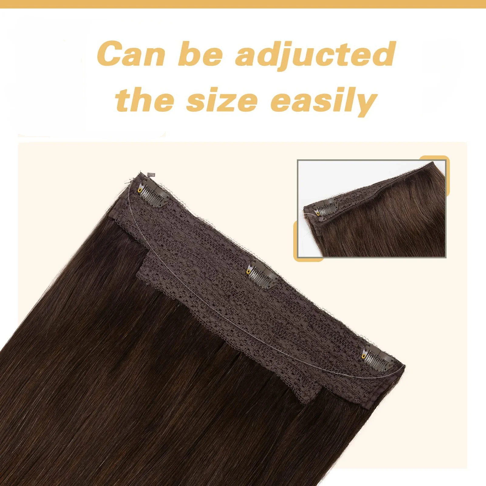 Invisible Fish Line Hair Extensions Real Human Hair Headband Dark Brown #2_voghion.com