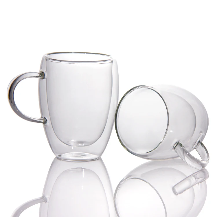 Double Wall High Borosilicate Glass Mug Heat Resistant Handle