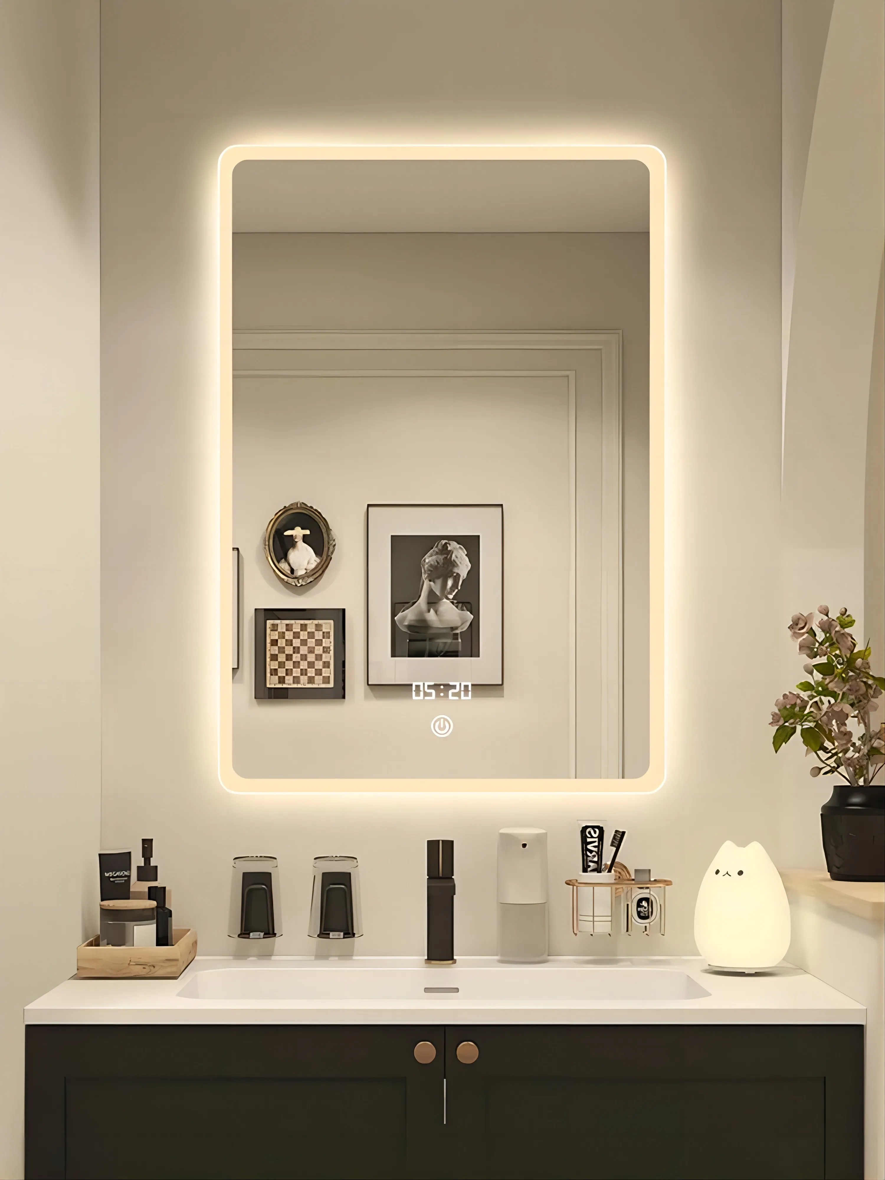 product custom fancy smart led waterproof rectangle wall mounted mirrors hotel led bathroom mirrors with time for hotel-3