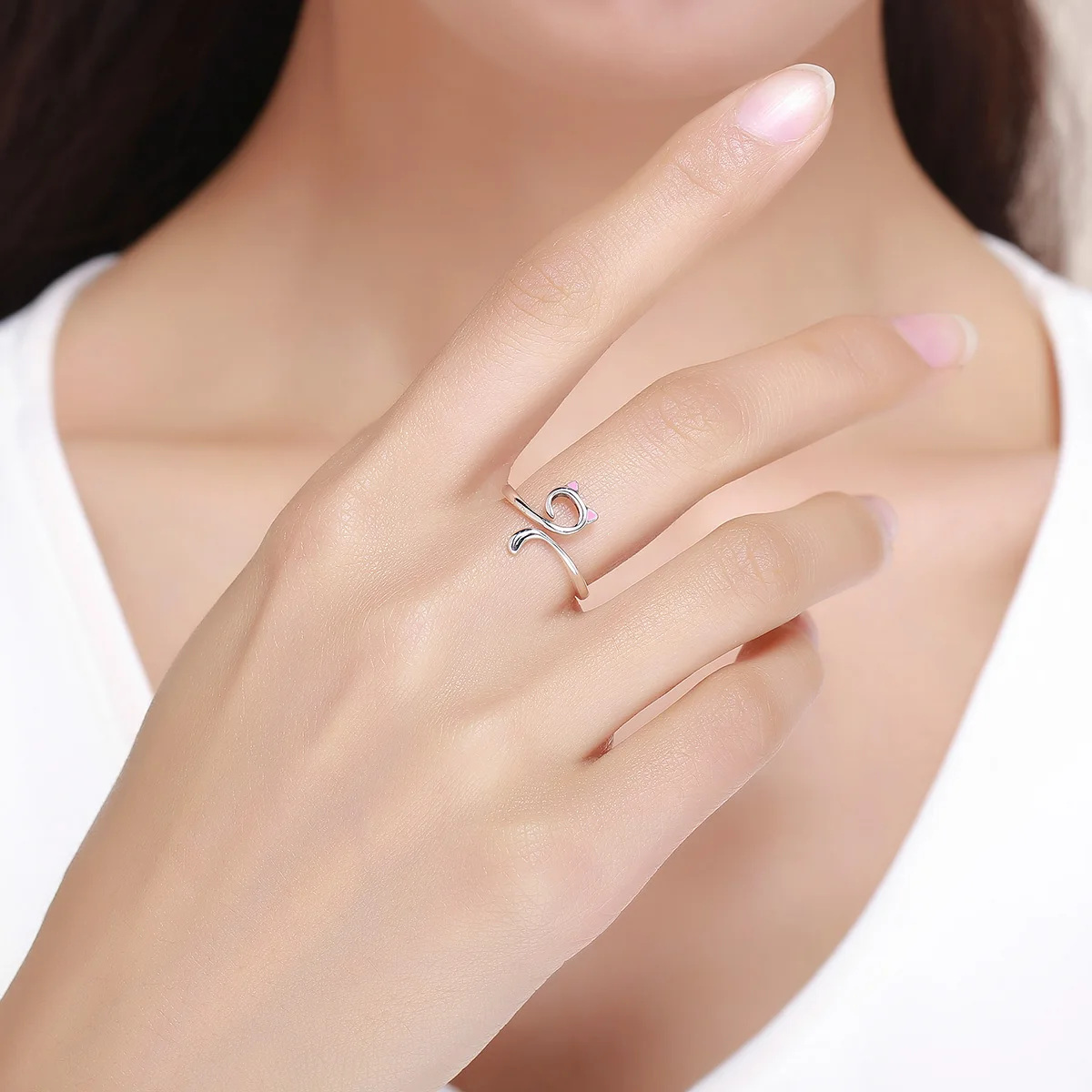 Hot Sale Authentic 925 Sterling Silver Cute Cat Nail Pussy Open Size Finger Ring for Women Party Ring Jewelry SCR341