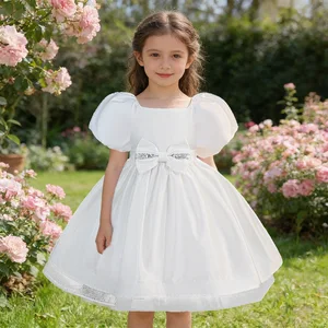 MQATZ Girls' Floral Chiffon Dress with Bow O-Neck Competitive Price for Kids Spring Knee-Length Plain Dyed ODM Supply AL6109