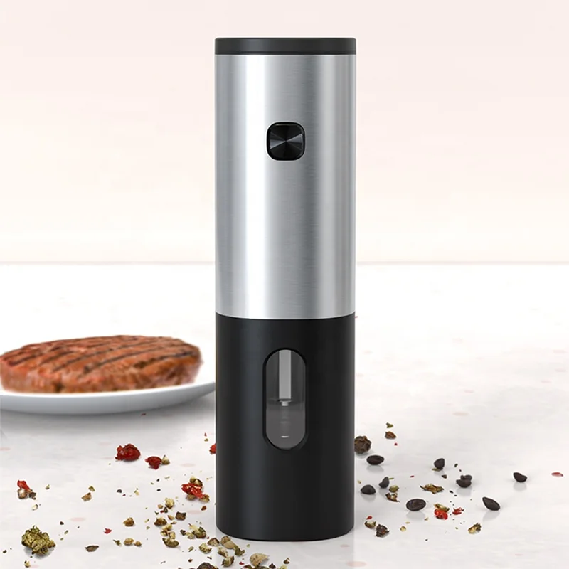 Refillable One Handed Push Button  Electric Salt and Pepper Grinder Set With Led Light for Kitchen