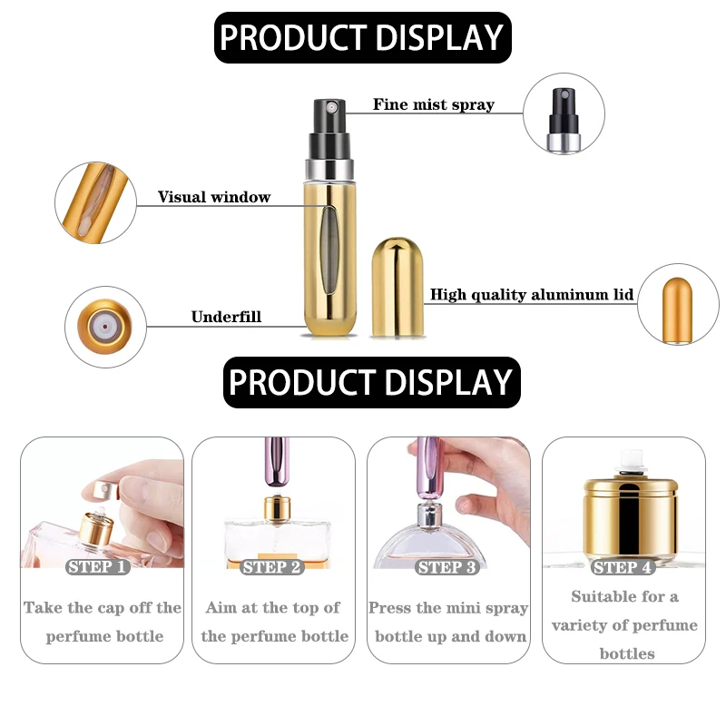 Empty Bottom Fill Refillable 5ml 6ml 8ml Mini Travel Size Perfume