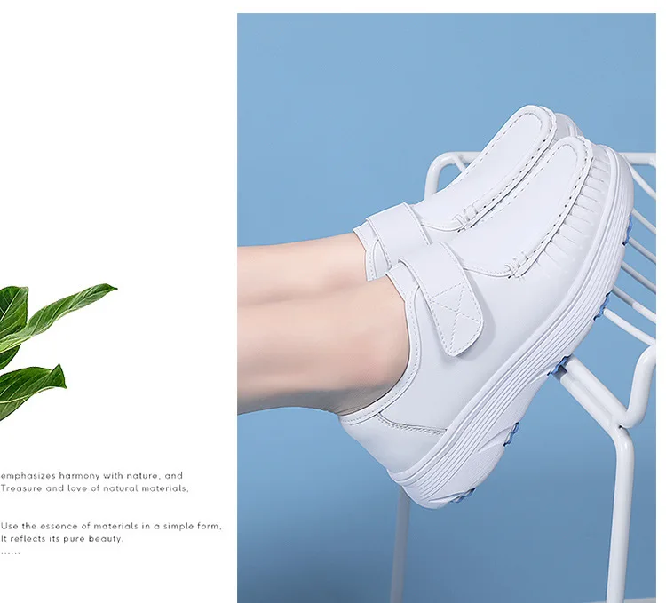 Comfortable Genuine Leather Nurse Shoes with Soft Soles and Breathable Velcro Fastening for Hospital&Home&Private Clinic