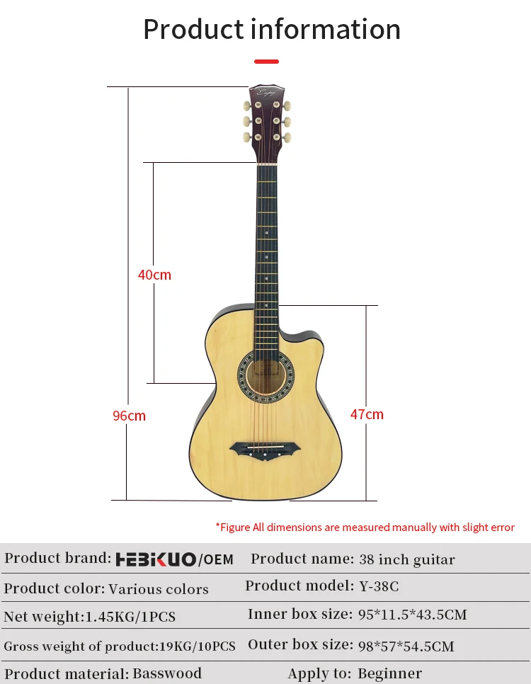 Wholesale Beginner Music Instruments Guitar Price Favorable 38 Inch