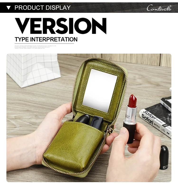 Custom Makeup Pouch With Acrylic Mirror Mini Leather Cosmetic Bag With