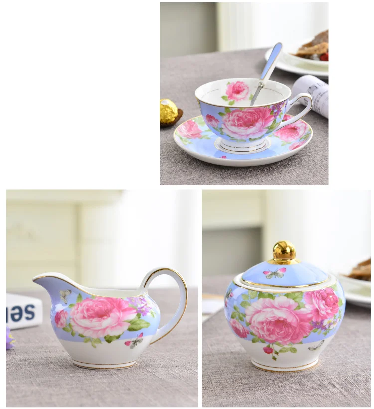 Custom Luxury Pink Color Floral Turkish Tea Cup Saucer Sets,Fine 5 Pcs Porcelain Tea Set Tea Pot Set details