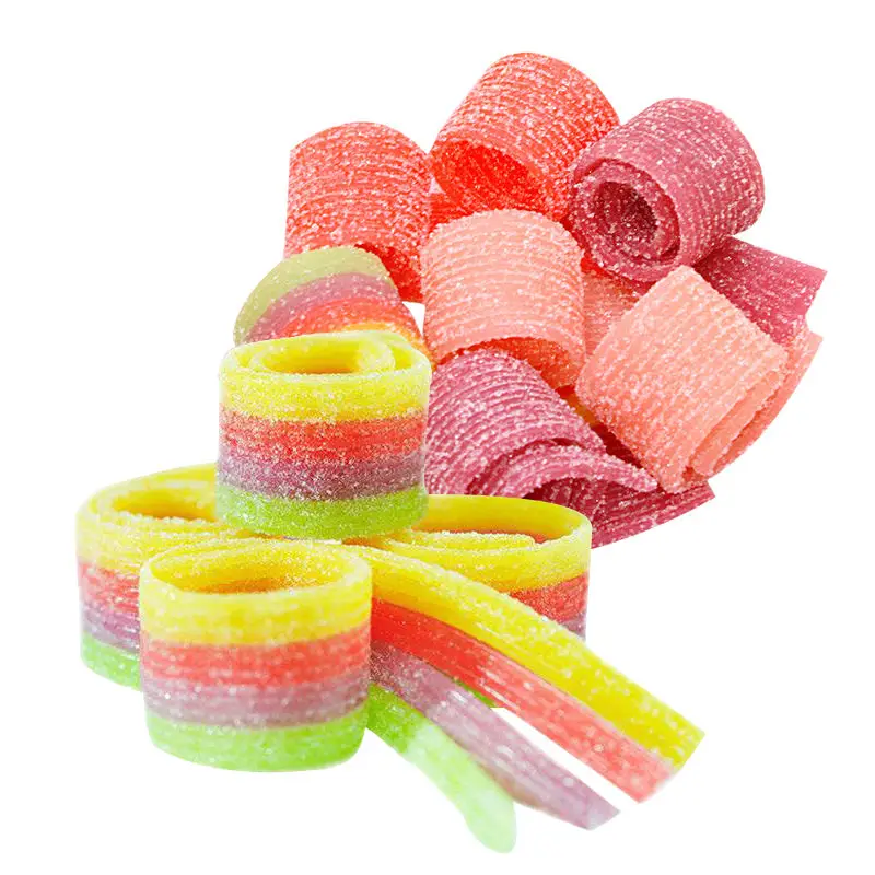 Wholesale Bulk Colorful Sugar Cotaed Fruit Flavor Sour Belt Gummy Candy