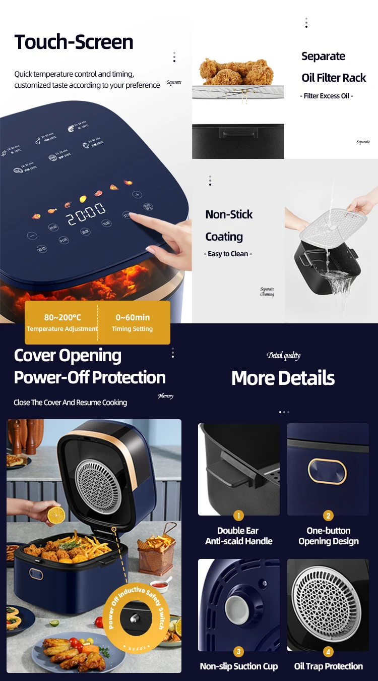 Electric Oil Free 7.5l Detachable Basket Kitchen Appliances Air Fryer