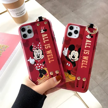 Lovely Cartoon Mickey Minnie with Wrist Strap Phone Case for 11 12 Pro Max 12 Mini Wholesale Iphone 7/8 Plus X/XS XR XSMAX Cover