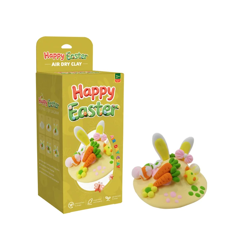 イースター向け空気乾燥粘土DIYセット｜3歳以上対象の無毒・子ども安全仕様｜ウサギとニンジンをテーマにしたオープンエンドプレイ｜発達支援型イースターギフト用粘土用品
