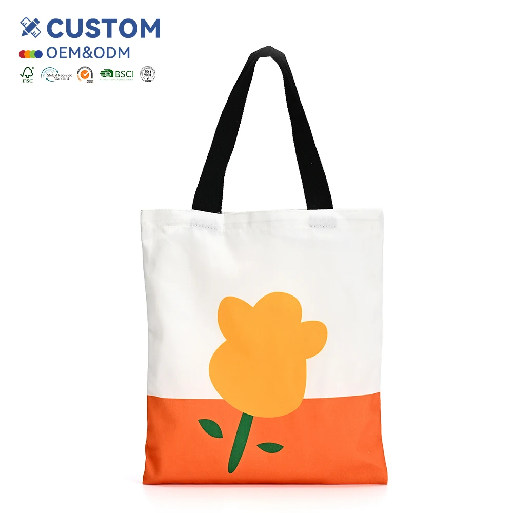 Custom Printed Logo Biodegradable Picnic Storage Beach Tote Bag Personalized Organic Cotton Canvas Shopping Bag