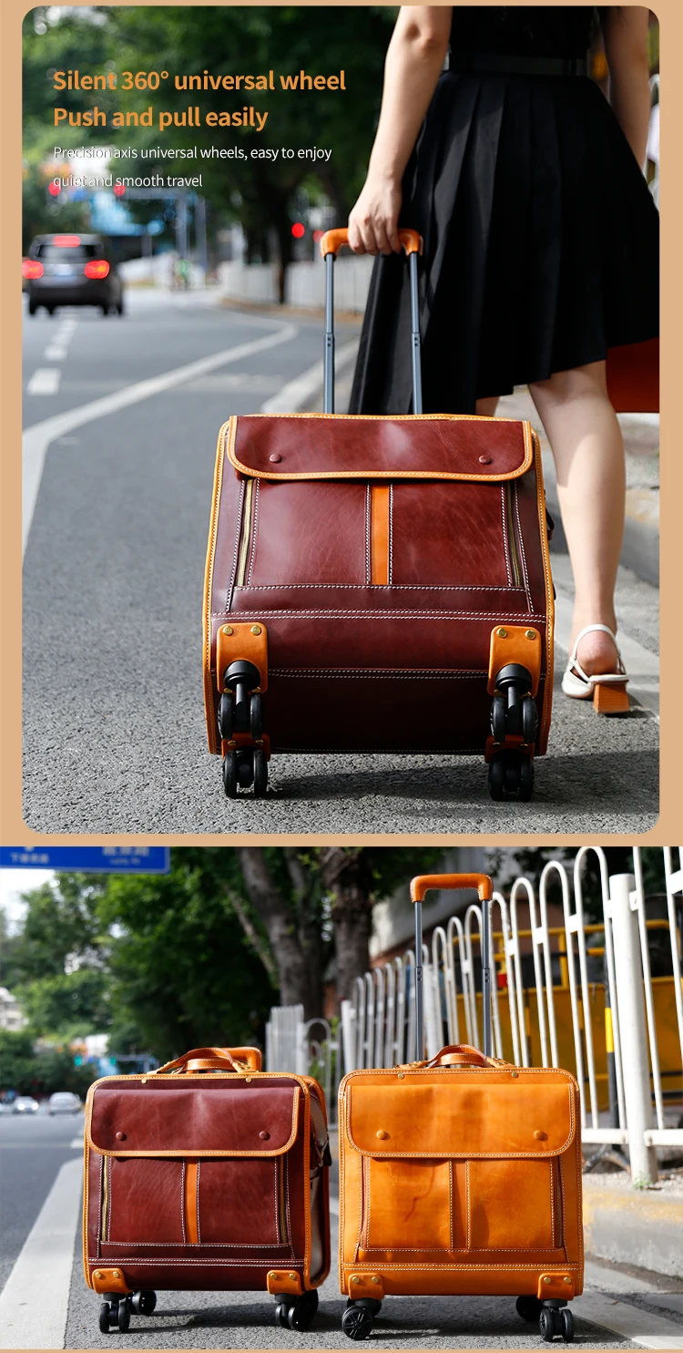 Guangzhou Travelling Bags Trolley Luggage Custom Suitcase Genuine Leather Luggage Bags Cases Travel 4 Wheels Trolly Bag