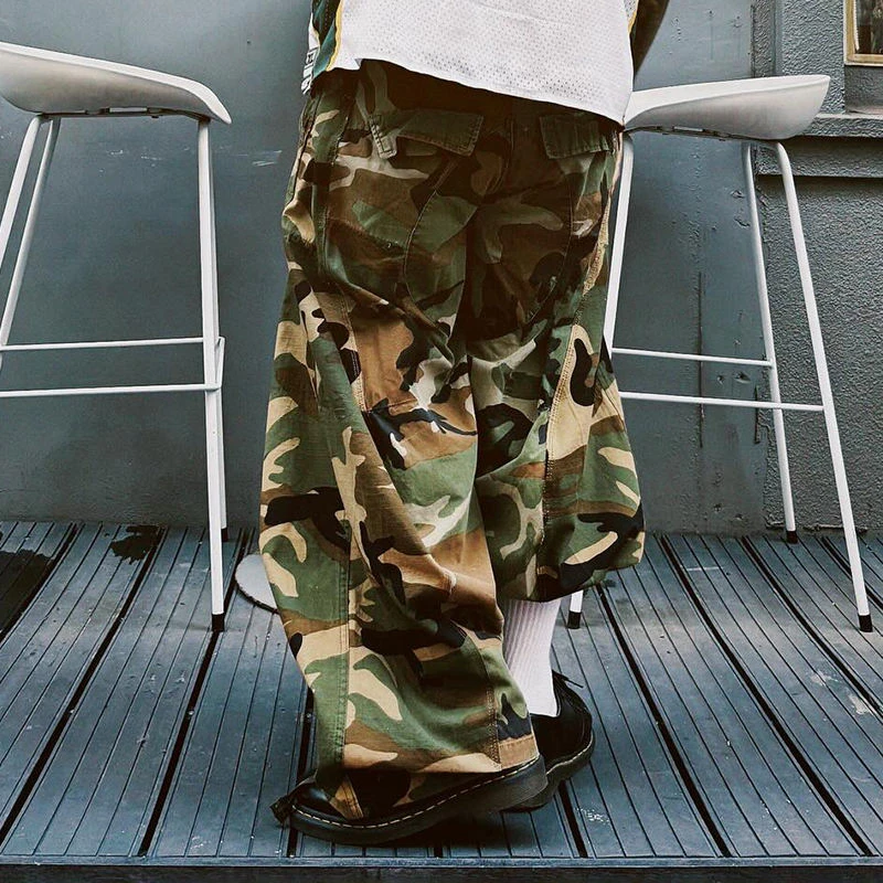 Streetwear Custom Camouflage Outdoors Mens Oversize Wide Leg Work Ripstop Cotton Baggy Camo Cargo Pants Man Trousers gallery 3