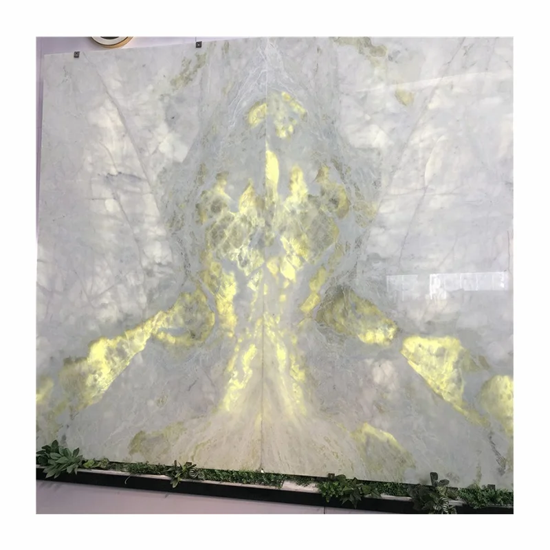 China Blue Sky Transparent Onyx Marble Slab Bookmatch White Onyx Marble for Background Wall