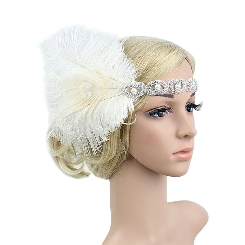 1920s Flapper Headpiece 20s Great Gatsby Feather Headband 5pcs Hair Accessories