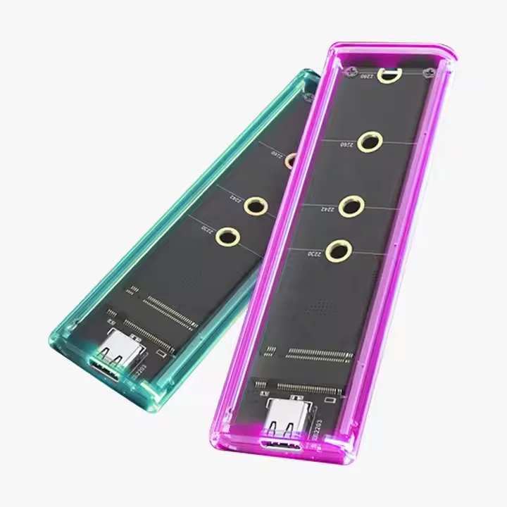 OEM LED Прозрачный M.2 USB 3.1 до 10G Скорость Мобильный Жесткий Диск Коробка NVME/NGFF 2 В 1 Двойной Протокол Компьютер Внешний