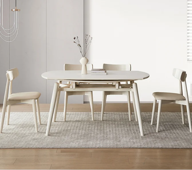 Modern Nordic Design Foldable Function Dining Table White Color Slate