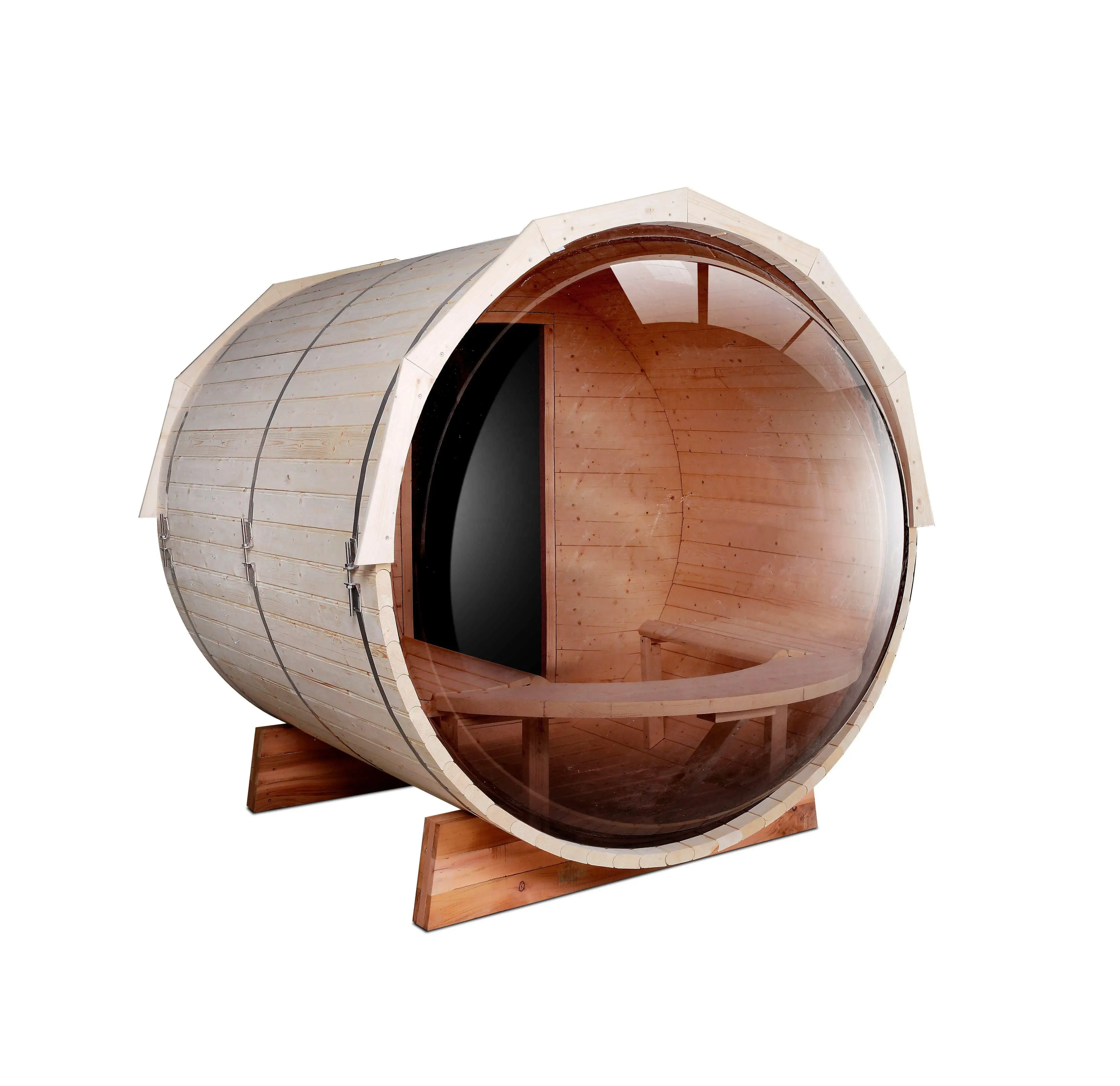 Panorama Barrel Sauna 6-8 Person Red Cedar Outdoor Barrel Sauna Room ...