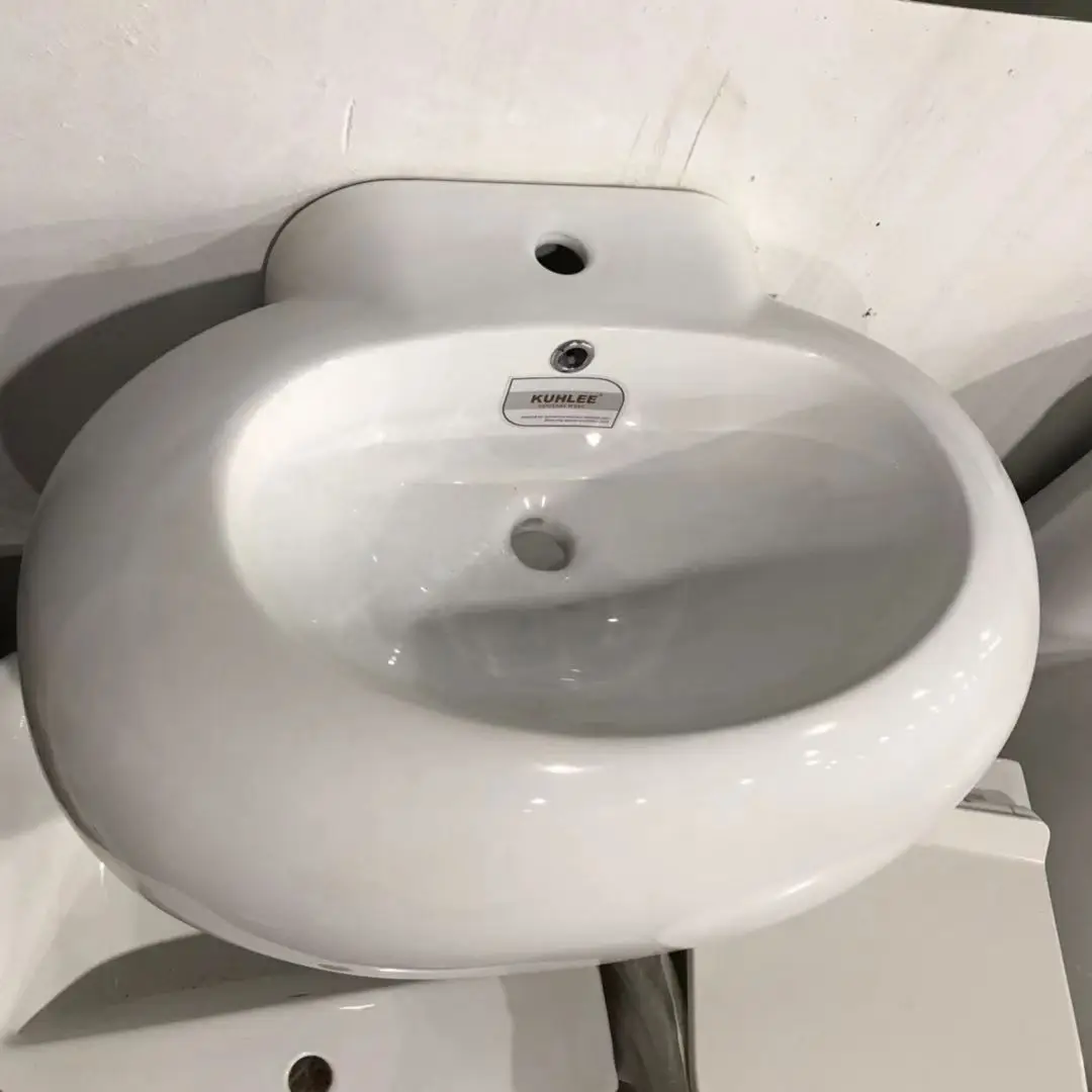 Bathroom Sanitary Ware Suite Wall Hung Hand Wash Basin Ceramic Oval Egg Sinks