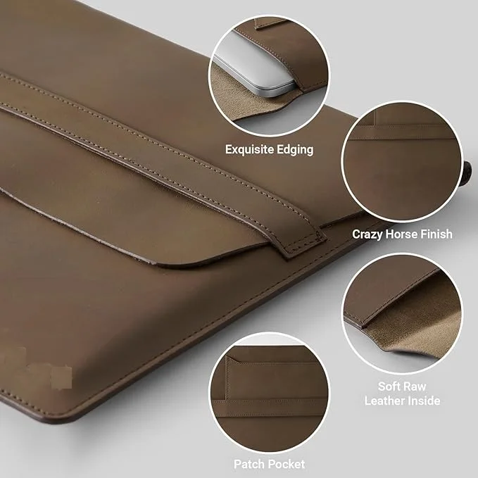 product leather laptop sleeve compatible for 13 14 inch laptops full grain cow waterproof protective for school travel work-32