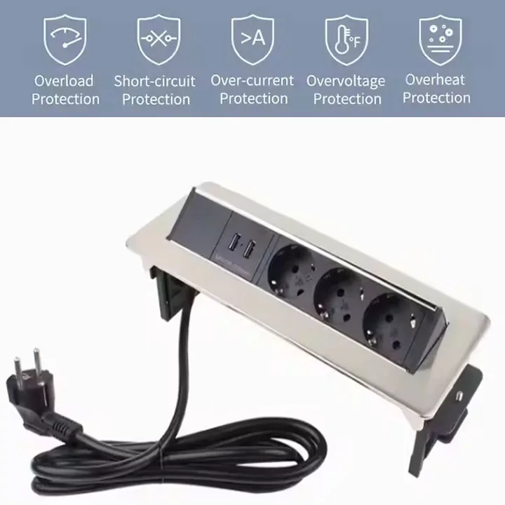 Concealed Flip up Multi Power Socket with 20W Charger Desk Brush ...