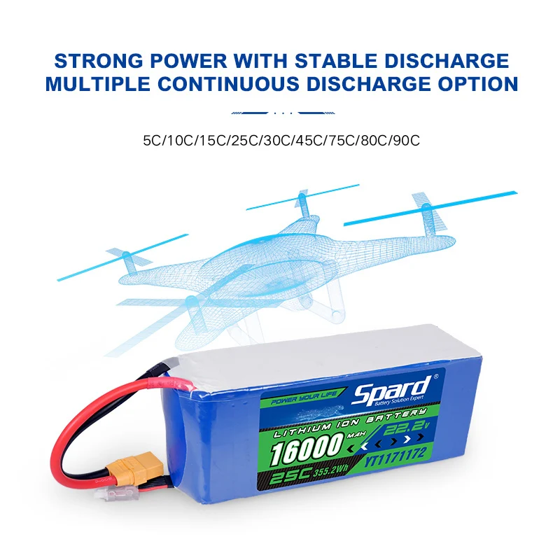 SPARD Factory Custom Drone Battery 22.2v 16000mah 25C 6s Lipo Battery Cells With AC150 Lipo Battery and Extended Flight Times