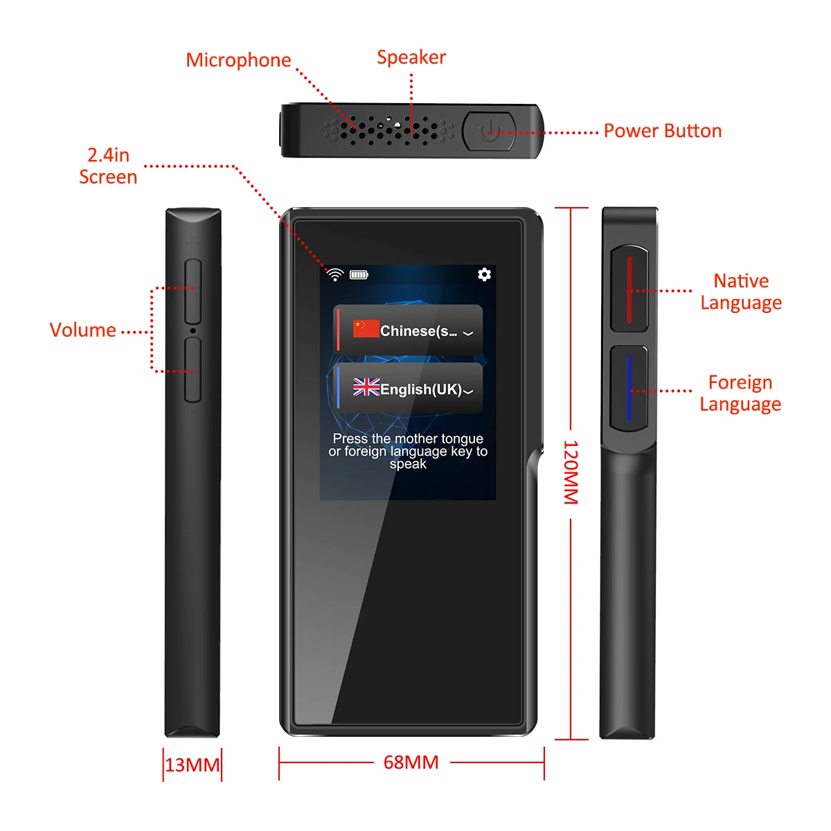 Two-Way WiFi hotspot Real Time 52 Multi-Language T6 Voice Translator