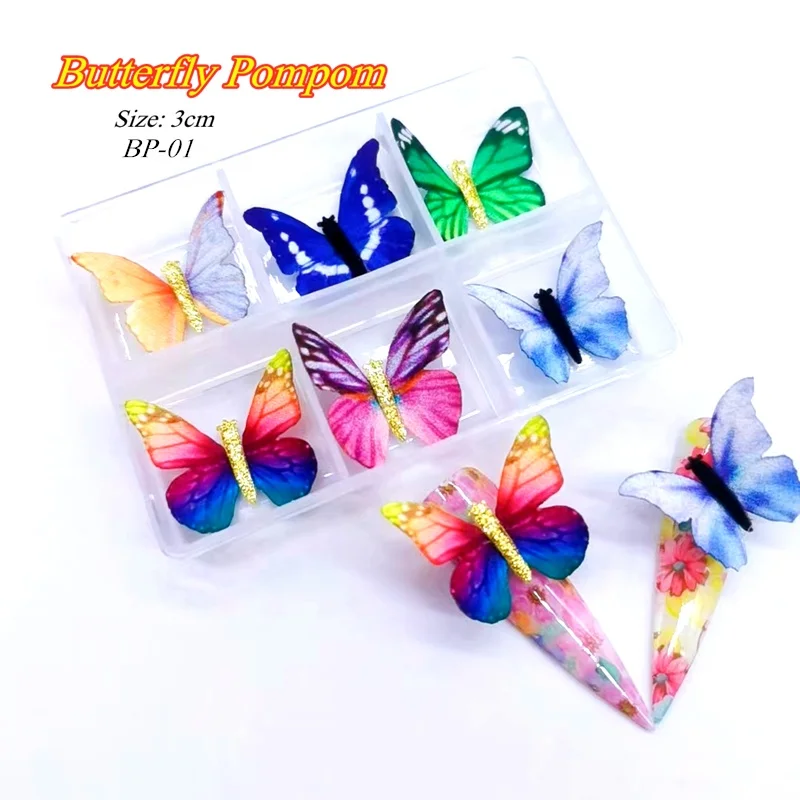 New Arrival Butterfly  Charms Removable Magnetic Nail Pom Pom Boxes Kit for Nails Art Decoration