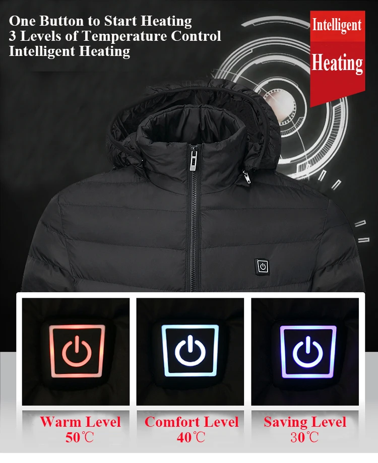 Custom Winter Quality Men's Electric Usb Heating Down Hoodie Coat ...