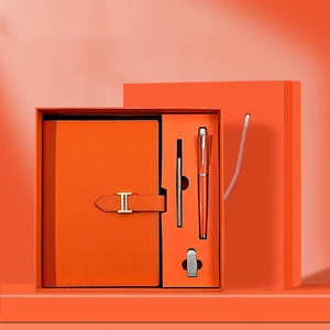 Luxury Custom A5/A6 Notebook Set Hardcover PU Business Journal with Pen USB Flash Disk & Gift Box for Promotions
