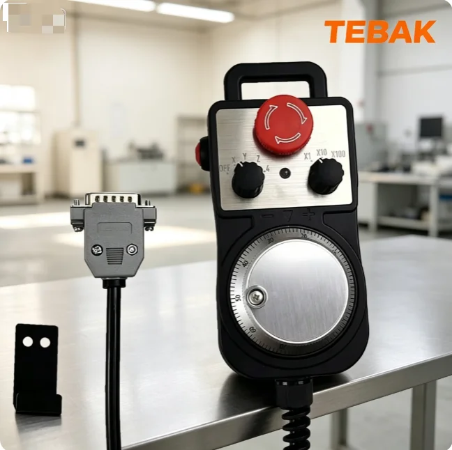 TEBAK 5V 100PPR  Manual Pulse Generator MPG Handwheel Pendant, CNC Hand Controller with Emergency Stop
