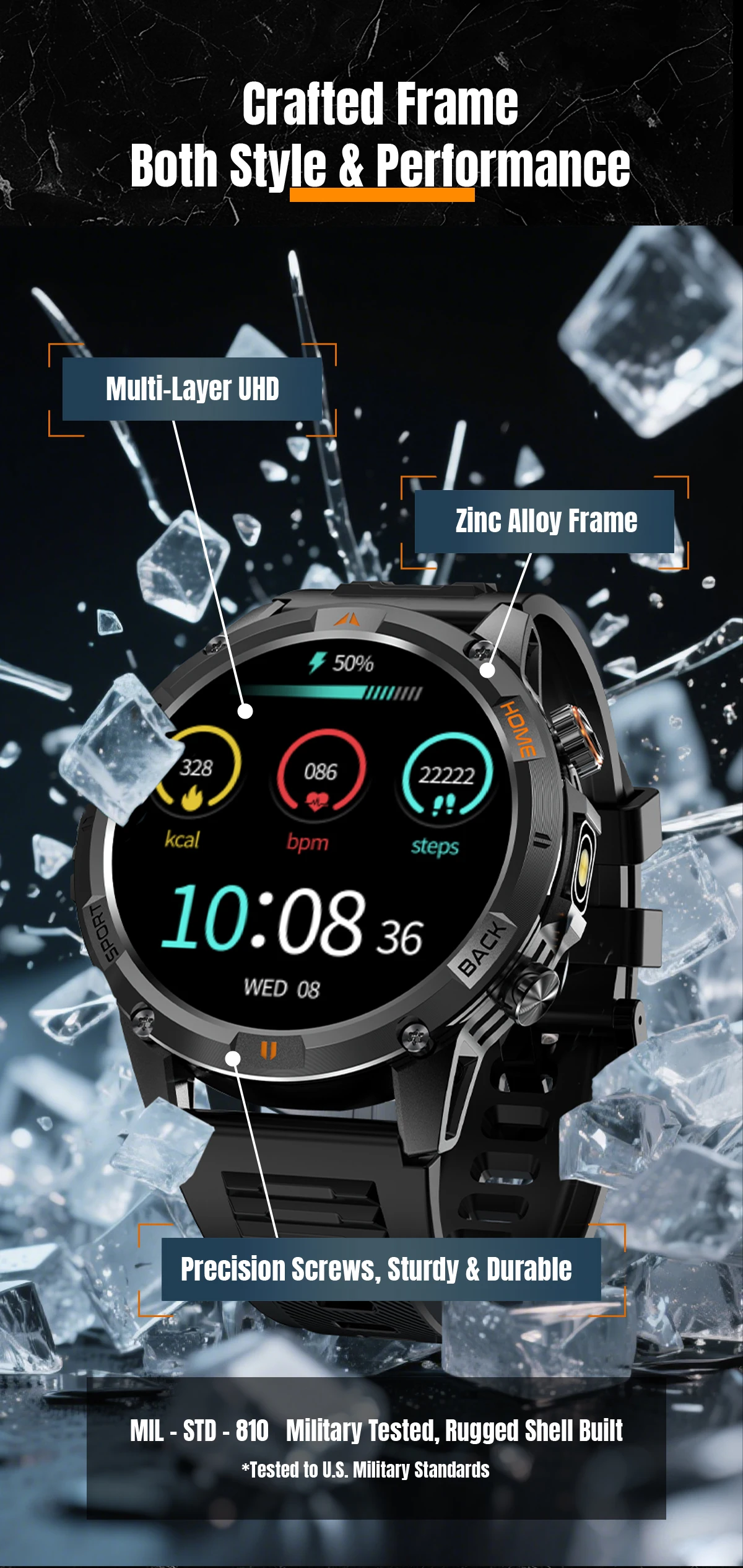  YK15 Outdoor Sports Smart Watch 2026 Heart Rate Blood Pressure Monitoring Fitness Tracker BT Call Smart Watch for Men