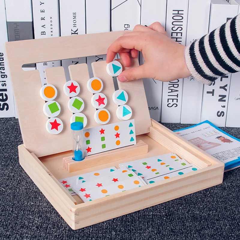 Montessori Logic Games Early Color Math Education Toy for Kid Wooden Four Color Game