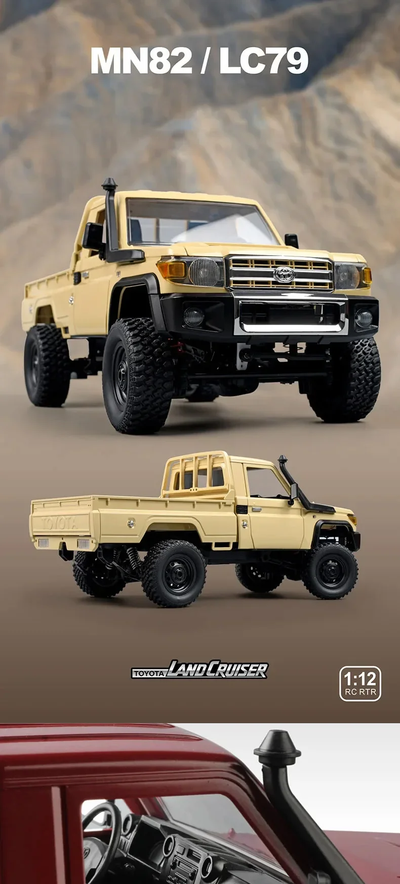 4WD 1/12 MN82 Remote Control Car 2.4Ghz Climbing Trucks USB Charging High Speed RC Car Toys MN Models