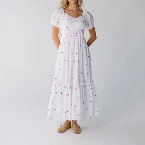 Sweet Embroidered Dress Summer Lightweight Woven Maxi Dress Holiday Dress