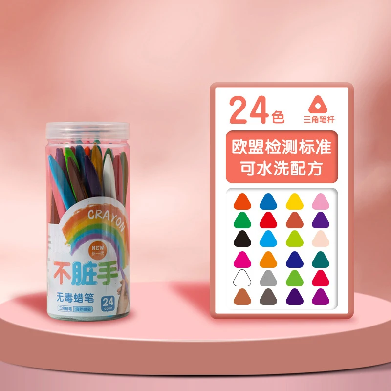 Hot Selling Colors Plastic Caryons Triangle Shape Washable Silky Kids Drawing Painting Crayons