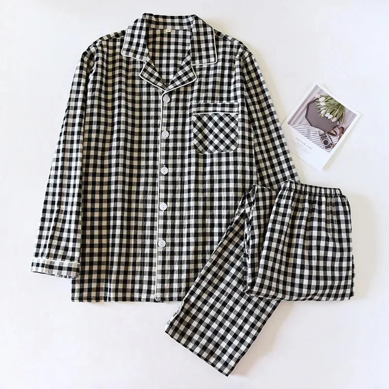 Men's and Women's Plaid Long Sleeve Two Piece Pajama Set