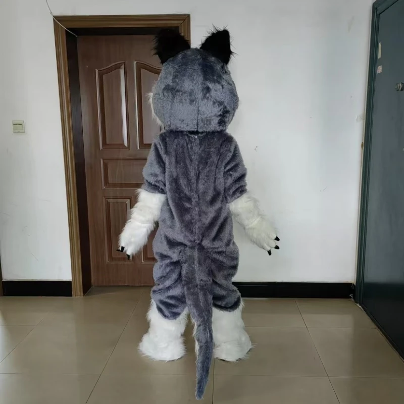 New Long Fursuit Grey Husky Wolf Dog Mascot Costume for Adult Cartoon Animal Role Play for Halloween Parade Festival