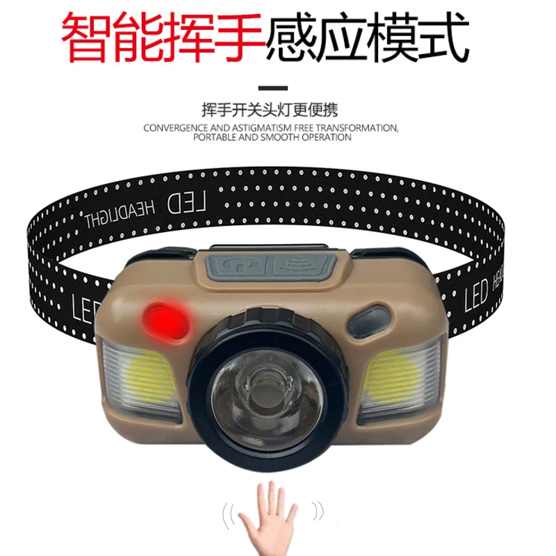 Body Motion Sensor Headlamp Induction USB Rechargeable Headlight 2 Switch Modes Head Flashlight Torch Lamp for Camping
