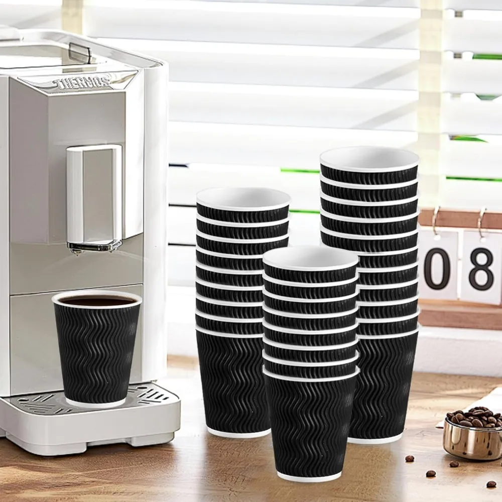 Black Disposable Coffee Cups with Lids To-Go Paper Drink Cup Suitable ...