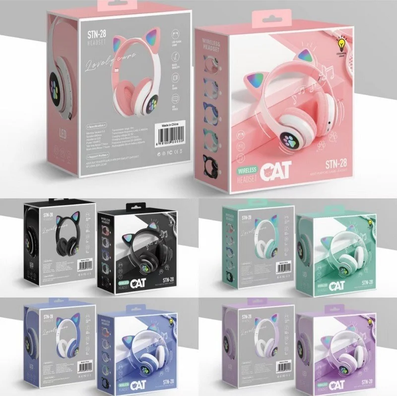 Generic Flashing LED Cute Cat Ears Headphones Bluetooth Wireless