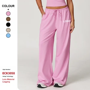 High Quality Customizable Logo Wide-Leg Loose Casual Pants Women Gym Sports Fitness Yoga Elastic Drawstring Workout Trousers