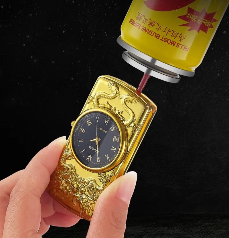 KY Creative Inflatable Watch Lighter Embossed Dragon Blue Flame Jet Torch Metal Cigarette Lighter for Smoking
